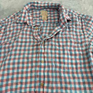 Jos A Bank Shirt Mens Medium Check Plaid Button Up Linen Beach Summer Breathable